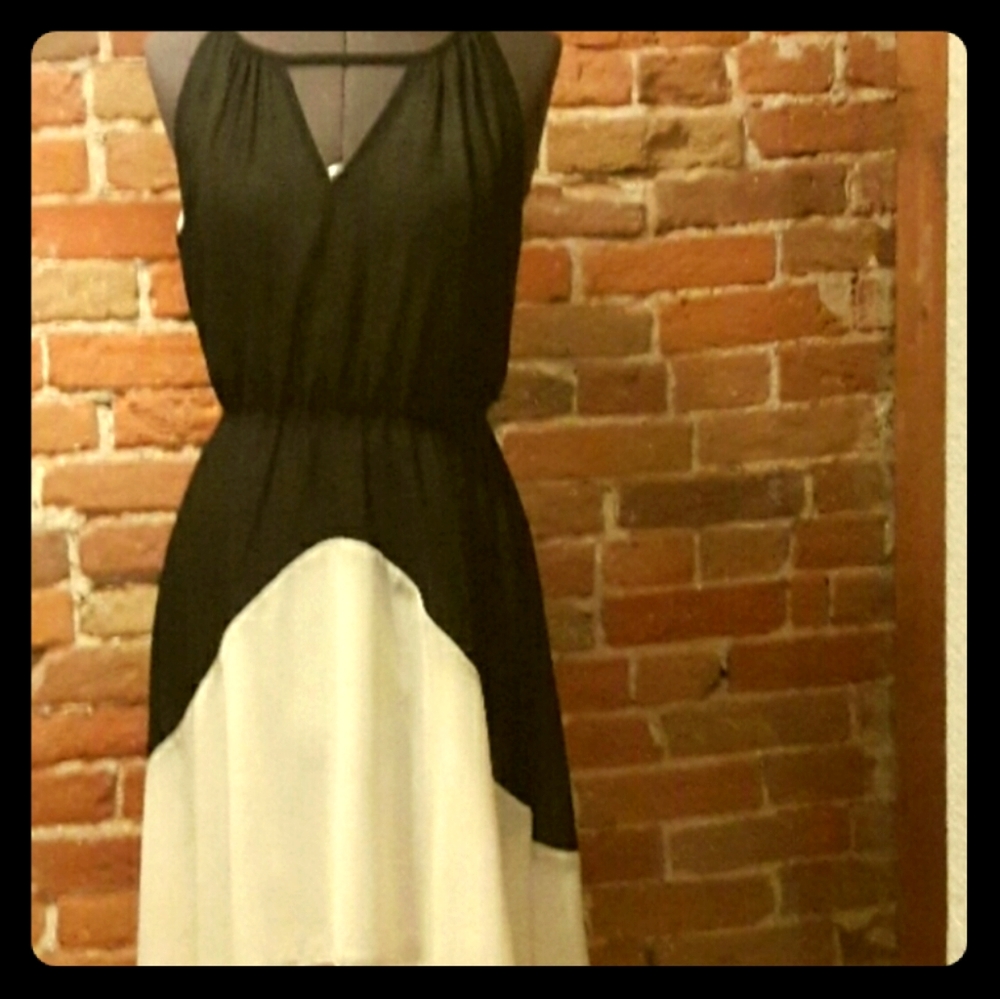 Black & cream high/ low dress